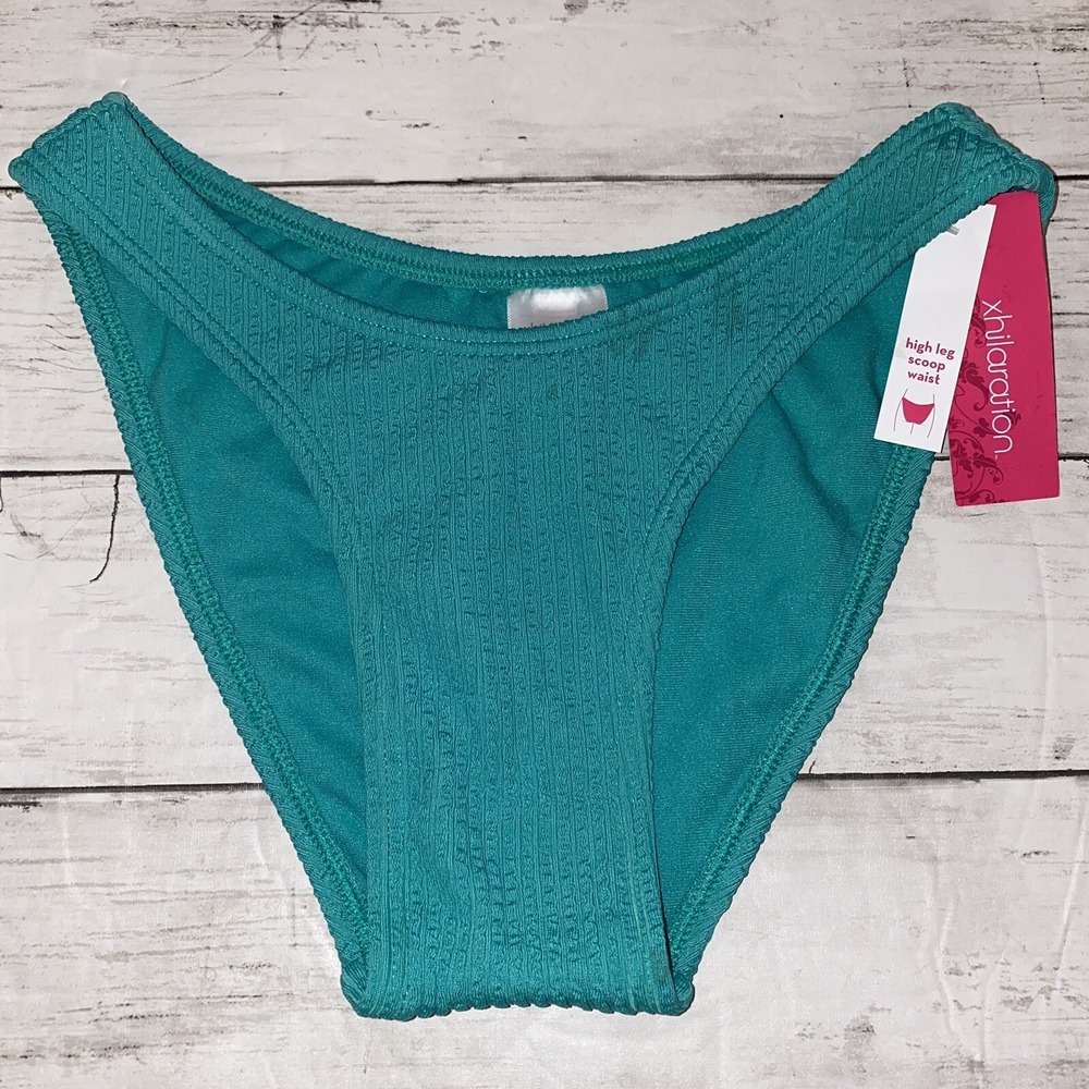 Xhilaration Bikini Bottom Womens XS Green Teal Textured High Leg Scoop Swim XS